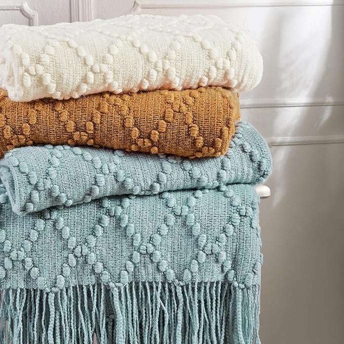 BOURINA Almond Throw Blanket 50 x70 Inches Jacquard Argyle Throw Textured Solid - Image 7