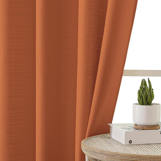 Chyhomenyc Orange Valance for Windows, Light Filtering Faux Linen Textured - Image 8