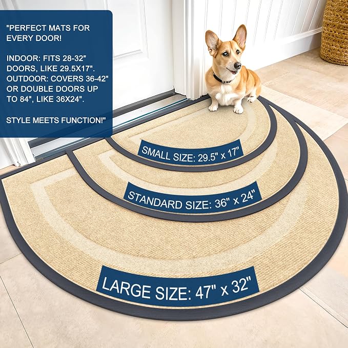 OLANLY Half Circle Front Door Mat Outside 29.5x17 All-Season Rubber Doormat | - Image 3