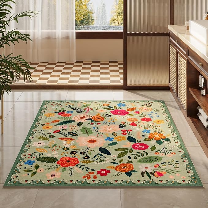 Rugcomf Bedroom Rug 3x5 Rug Washable Area Rug Non Slip Low Pile Boho Floral - Image 7