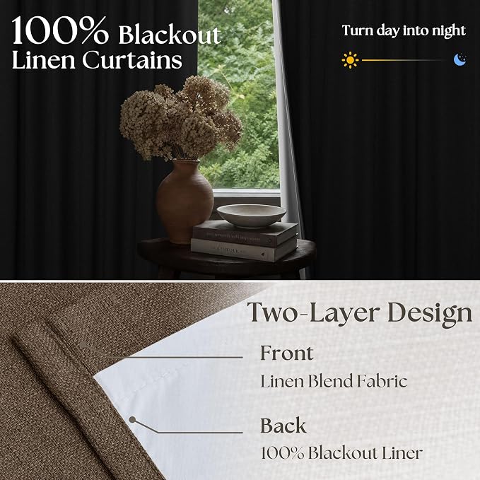 86 Inch Brown Pleated Linen Black Out Memory Trained Curtains - Image 5