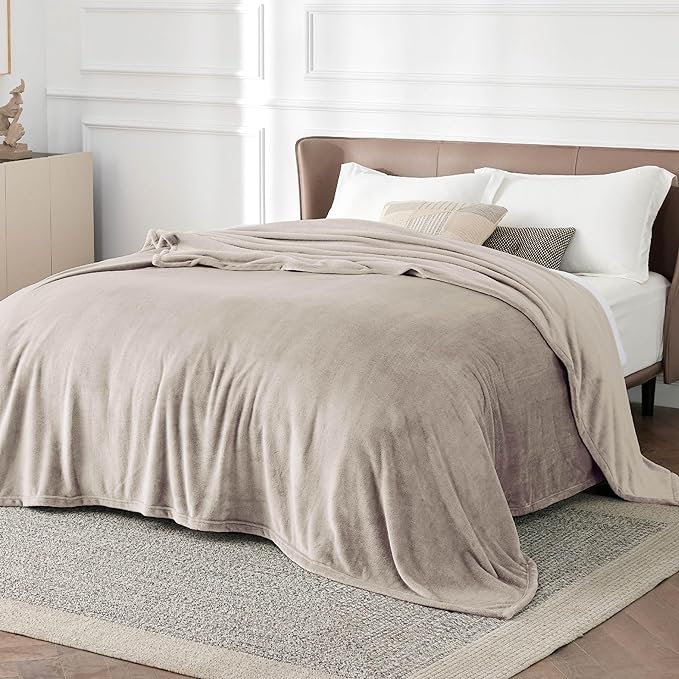 Bedsure GentleSoft Fleece Bed Blankets Queen Size Oxford Tan - Image 2