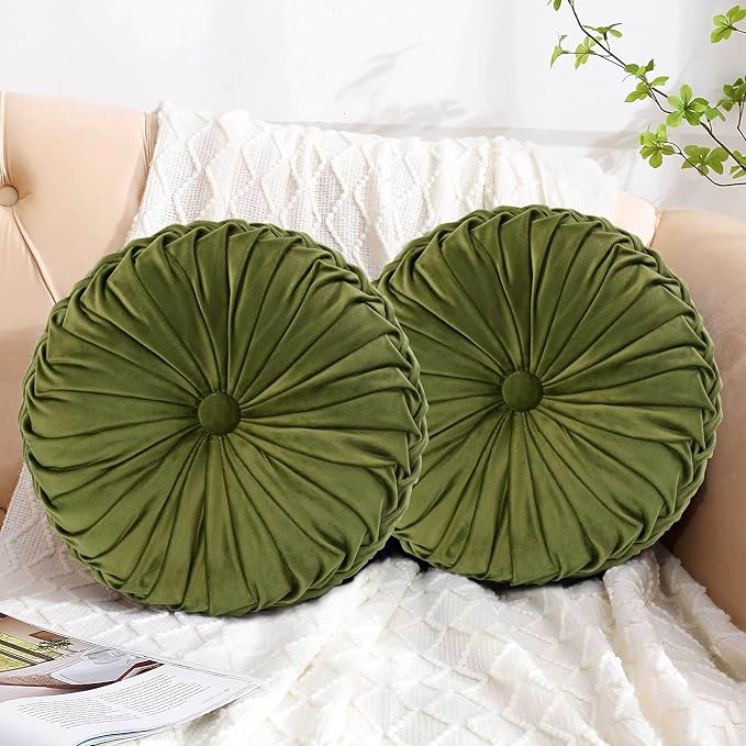 HIG Set of 2 Decorative Round Pleated Throw Pillows, Classy Accent Pumpkin - Image 6