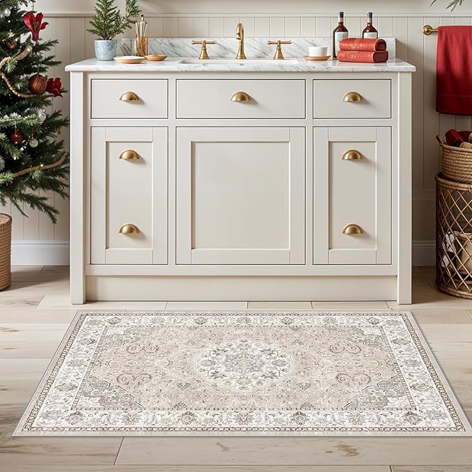 Washable 2x4 Entryway Area Rugs: Vintage Water Resistant Kitchen Rug Non-Slip - Image 2