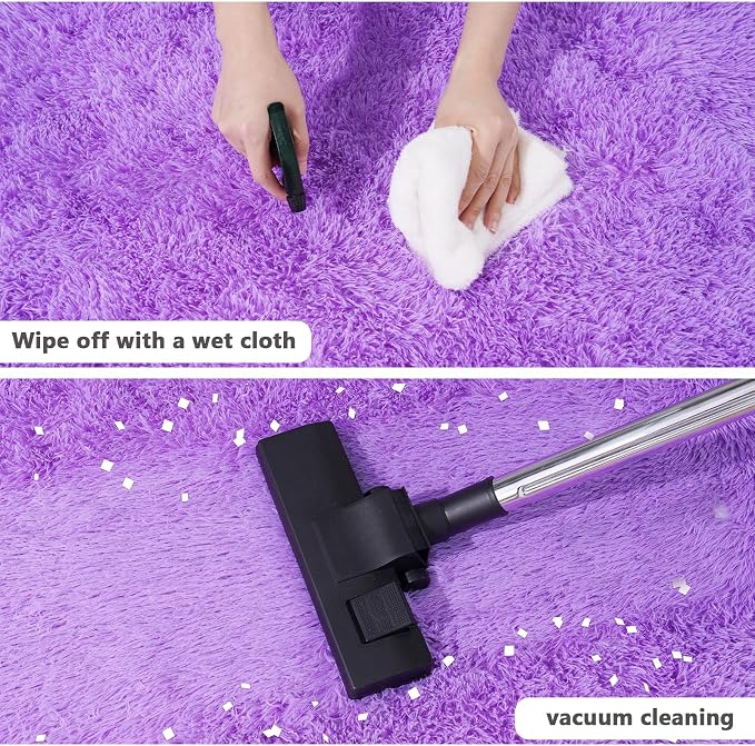 4'x4' Purple Round Rug for Bedroom, Ultra Soft Fluffy Circle Rug for Kids Girls - Image 4