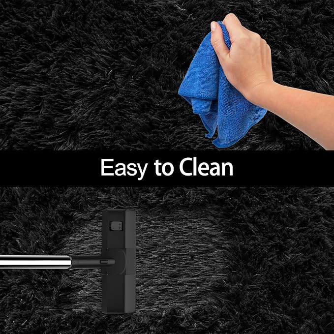 2x8 Bedside Area Rugs for Bedroom Soft Fluffy Shag Black Rug for Hallway - Image 7