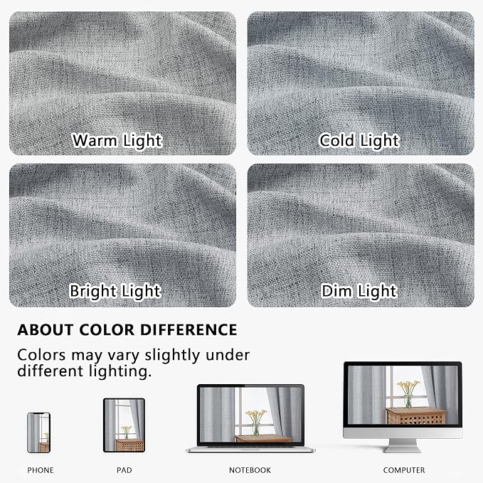 OVZME Grey Valance for Windows, Light Filtering Faux Linen Textured Small Cafe - Image 8
