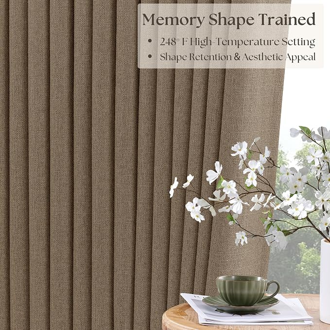 Light Brown Memory Trained Pinch Pleated 108 Inch Blackout Curtains | Double - Image 2