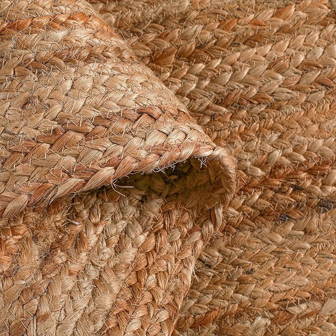 Hausattire Hand Woven Jute Braided Rug, 4’ Round – Natural, Reversible Boho - Image 6