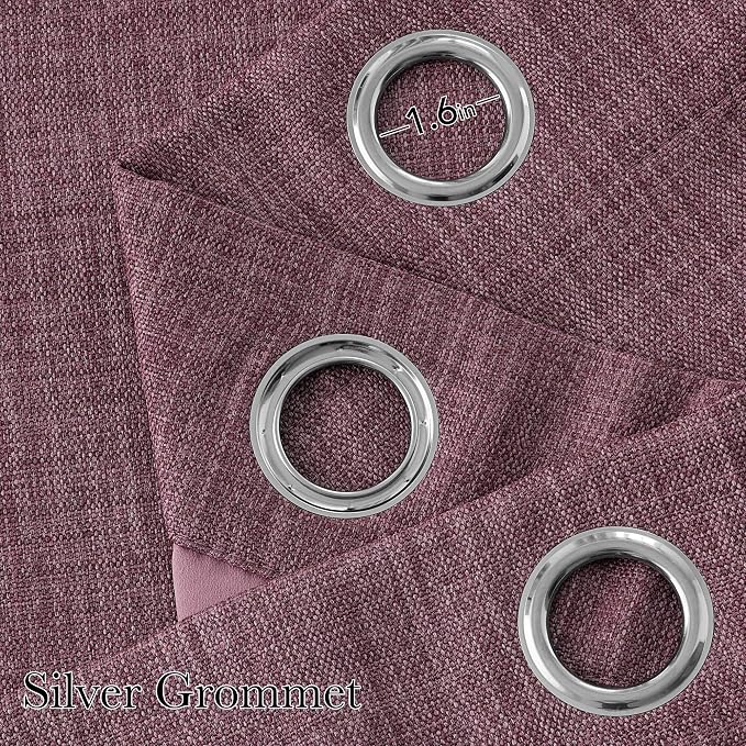 NICETOWN Short Faux Linen Greyish Purple Blackout Curtains 63 inches Long - Image 2