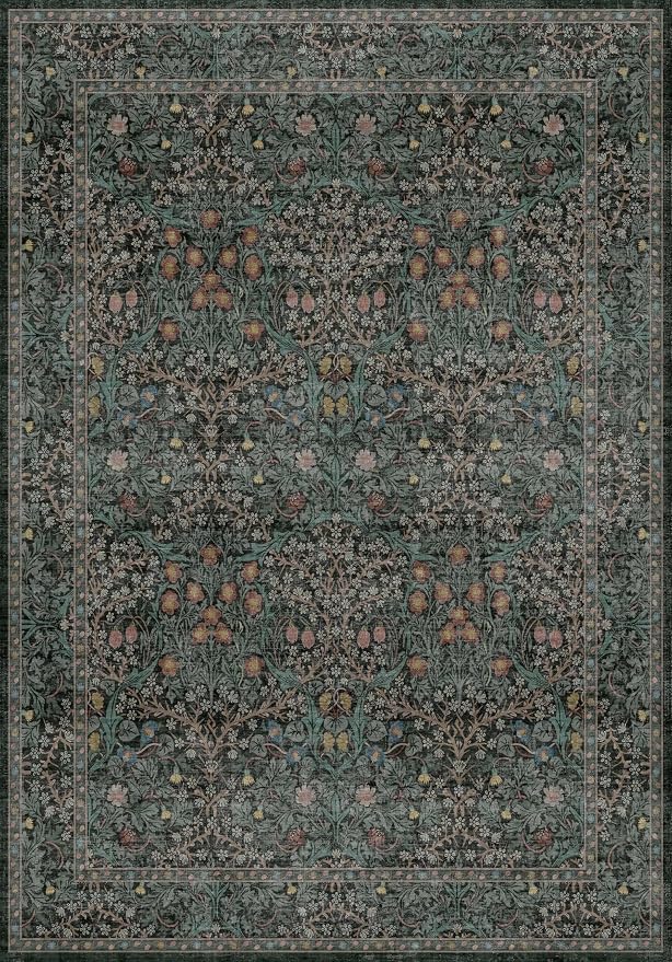 Vintage Dark Green Living Room Rug, 7x10 Washable Area Rugs - Image 2