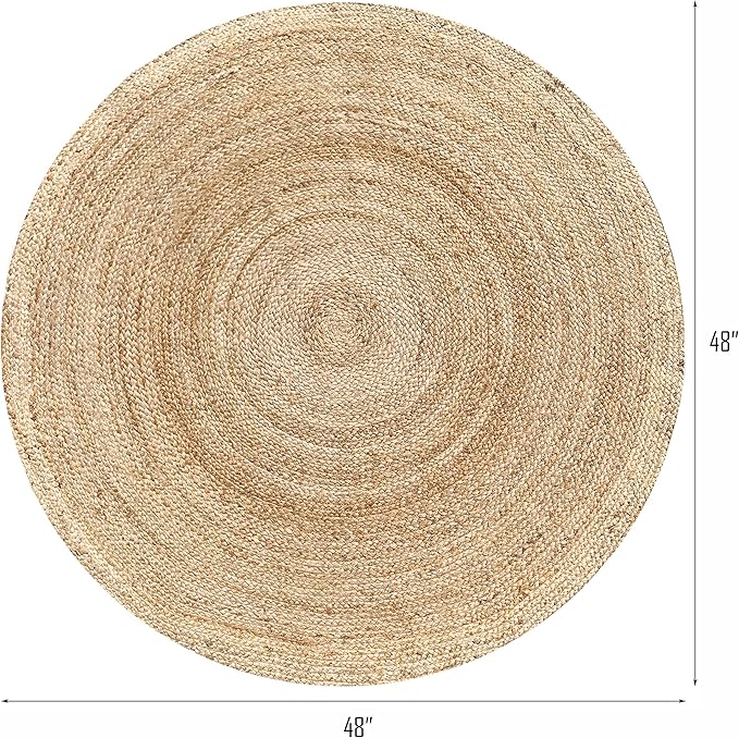 Hausattire Hand Woven Jute Braided Rug, 4’ Round – Natural, Reversible Boho - Image 2