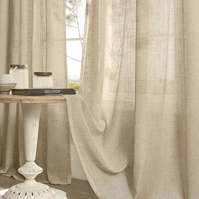 LAMIT Brown Sheer Linen Curtains 96 Inches Long 2 Panels Set, Light Filtering - Image 8