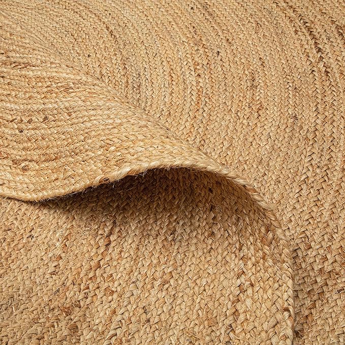 Hausattire Hand Woven Jute Braided Rug, 5’ Round – Natural, Reversible Boho - Image 6