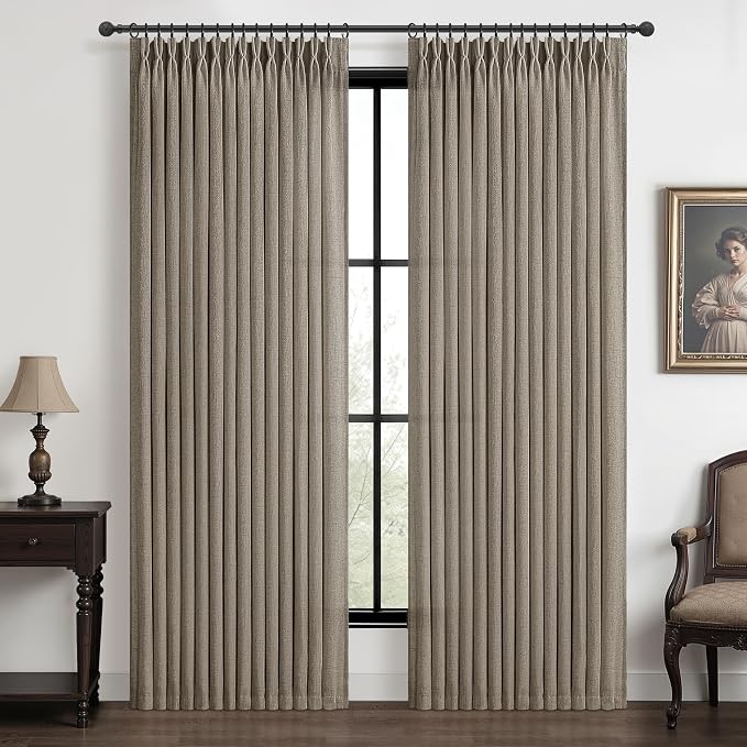 Dark Flax Linen Sheer Curtains 84 Inches Long 60 Inch Wide by PleatedDrapes