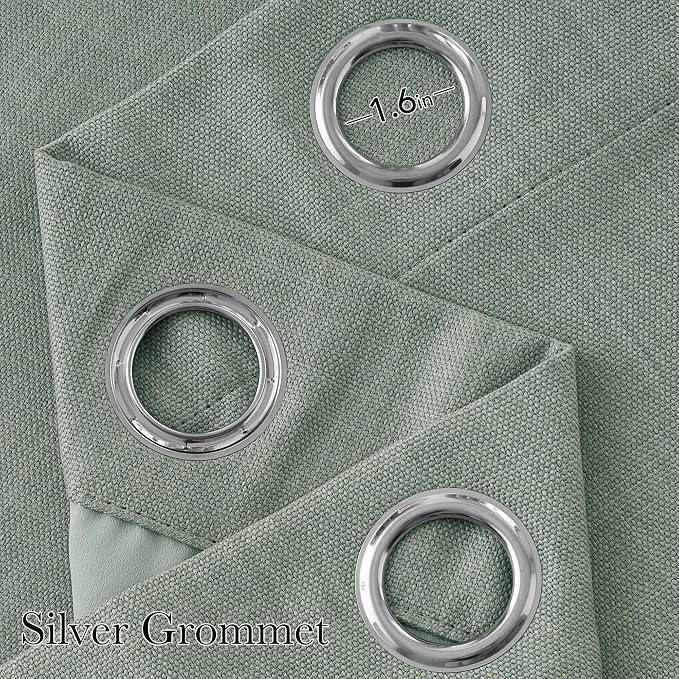 NICETOWN Faux Linen Sage Green Blackout Curtains 84 inches Long - Image 2