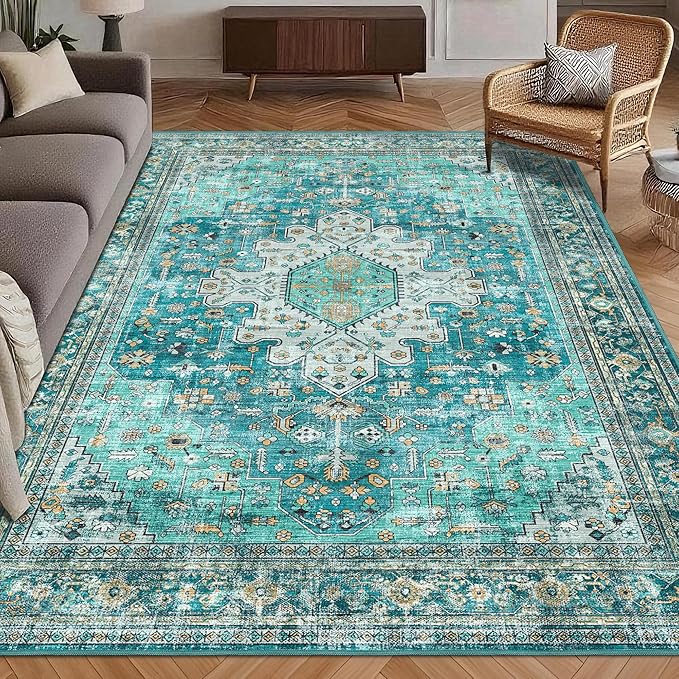 Washable Area Rug 8' x 10' Vintage Traditional Persian Mat by Unknown