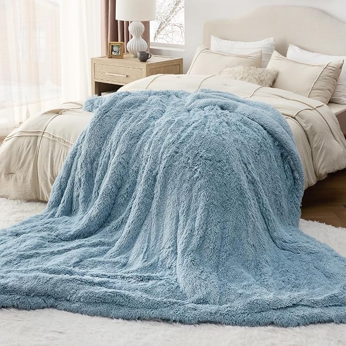 Bedsure GentleSoft Fluffy Light Blue Blankets Queen Size - Image 6