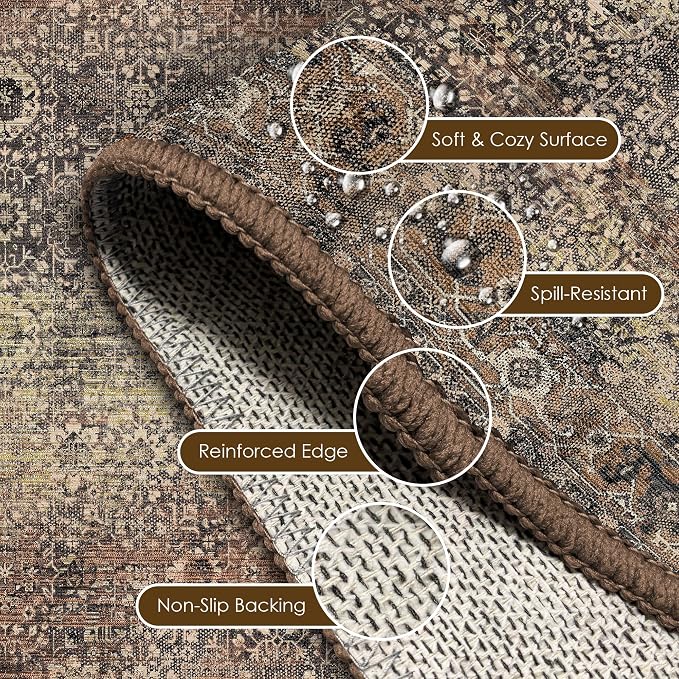 Washable Area Rug 3' x 5 ' Vintage Traditional Persian Mat - Image 6