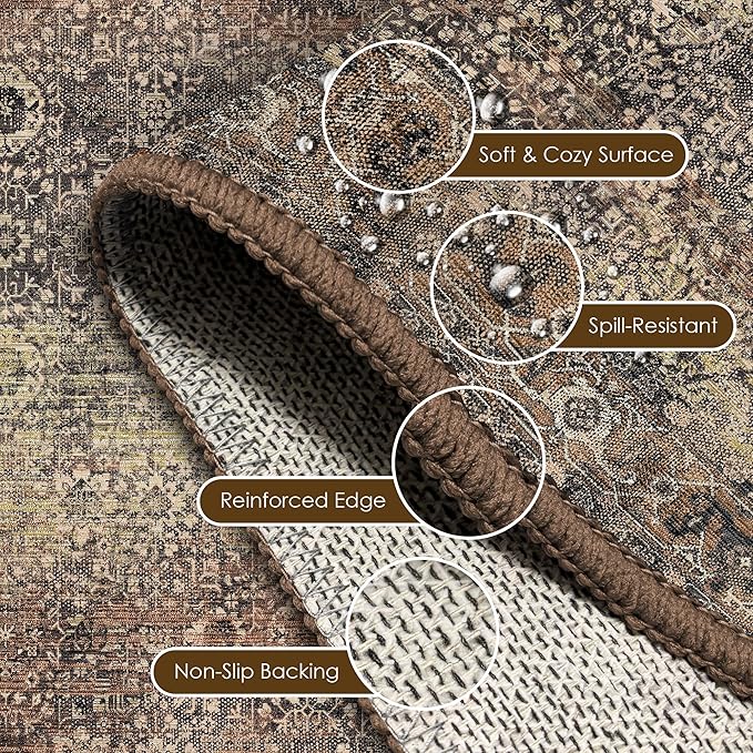 Washable Area Rug 5' x 7' Vintage Traditional Persian Mat - Image 6