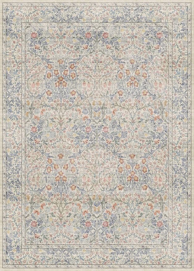 Beige Blue Living Room Rug 5x7, Cottage Area Rug - Image 2