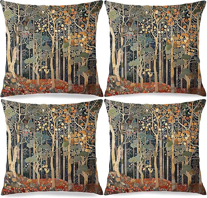 Rustic William Morris Inspired Autumn Forest Decor Pillow Covers 18x18 Set of 4 by Unknown
