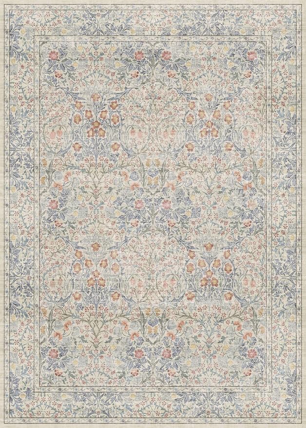 Vintage Washable Beige Blue 10x14 Rug - Image 2
