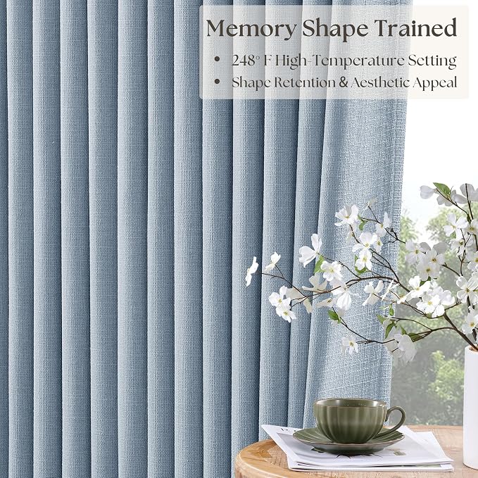 Blue Linen Blackout Pleated 86 Inch Curtains - Image 7