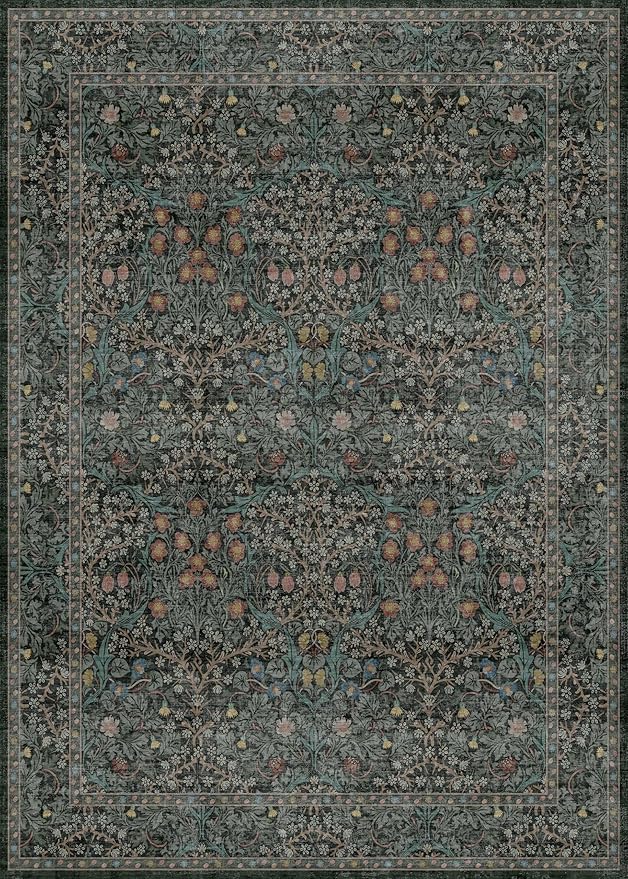 Vintage Washable Dark Green 10x14 Rug - Image 2
