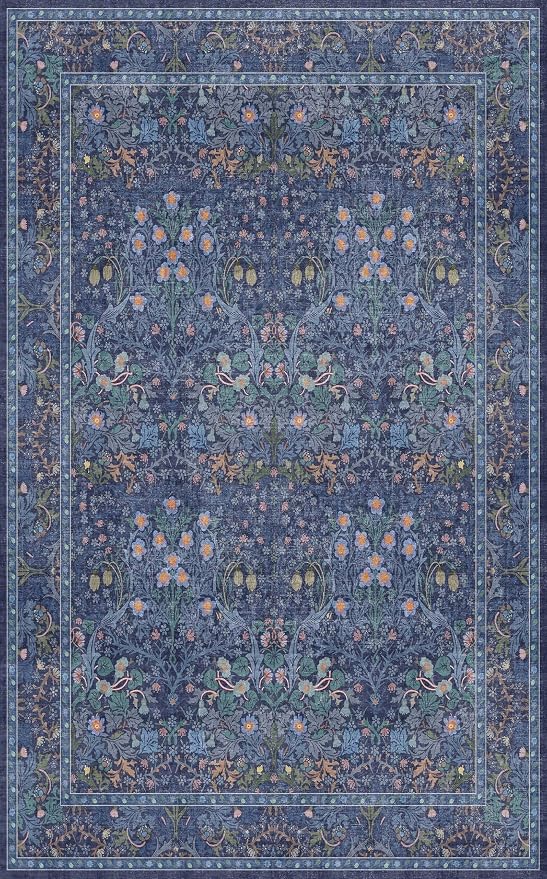 Vintage Dark Blue Living Room Rug 5x8 Area Rug - Image 2
