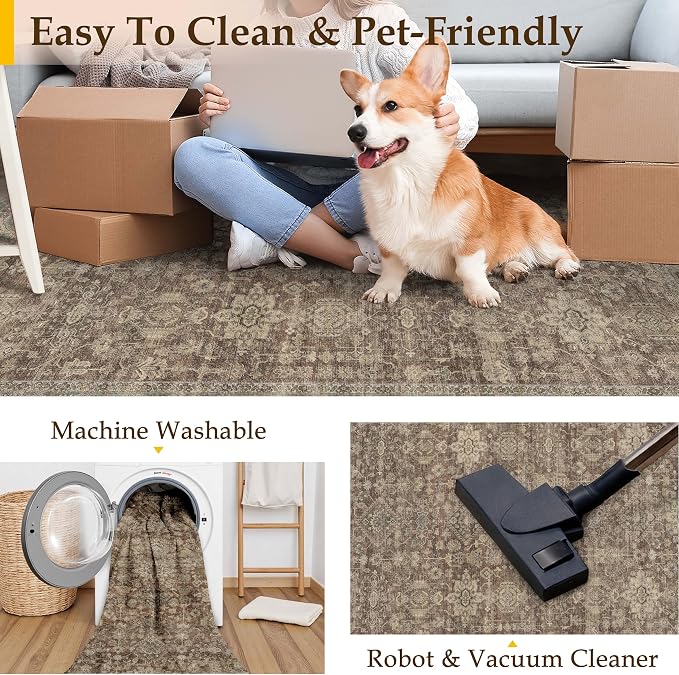 9x12 Washable Area Rug for Living Room Bedroom Vintage Rust Red Non Slip Carpet - Image 5