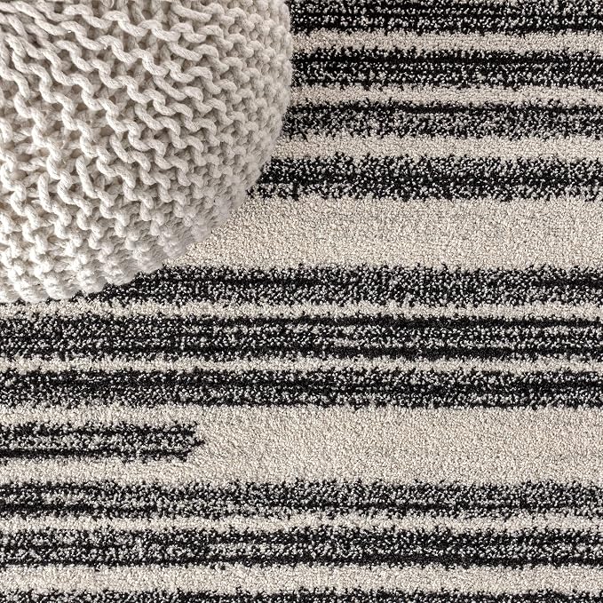 JONATHAN Y Khalil Modern Berber Stripe Cream/Black 3' Round Indoor Area Rug - Image 4