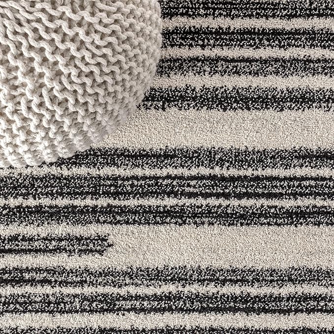 JONATHAN Y Khalil Modern Berber Stripe Cream/Black 8x8 Square Indoor Area Rug - Image 4