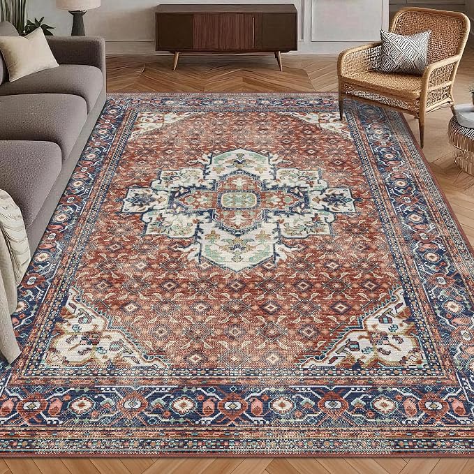 Washable Area Rug 6' x 9' Vintage Traditional Persian Mat by Unknown
