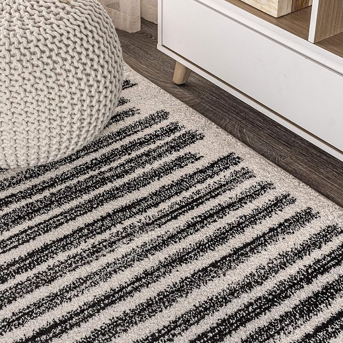 JONATHAN Y Khalil Modern Berber Stripe Cream/Black 3x3 Square Indoor Area Rug - Image 5