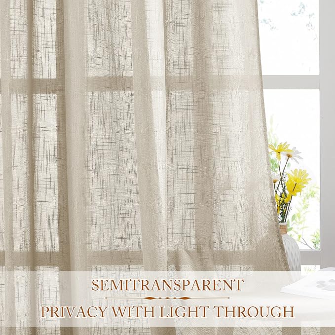 NICETOWN Sheer Curtains 84 inches Long, Linen Textured Rod Pocket & Back Tab - Image 5