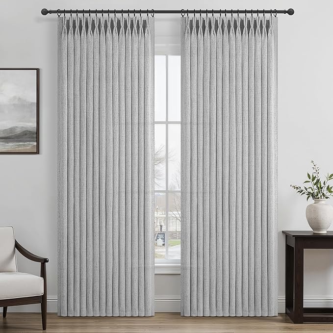 Unique Light Grey Pinch Pleat Thick Natural Linen 86 Inch Office Curtains 2 by PleatedDrapes