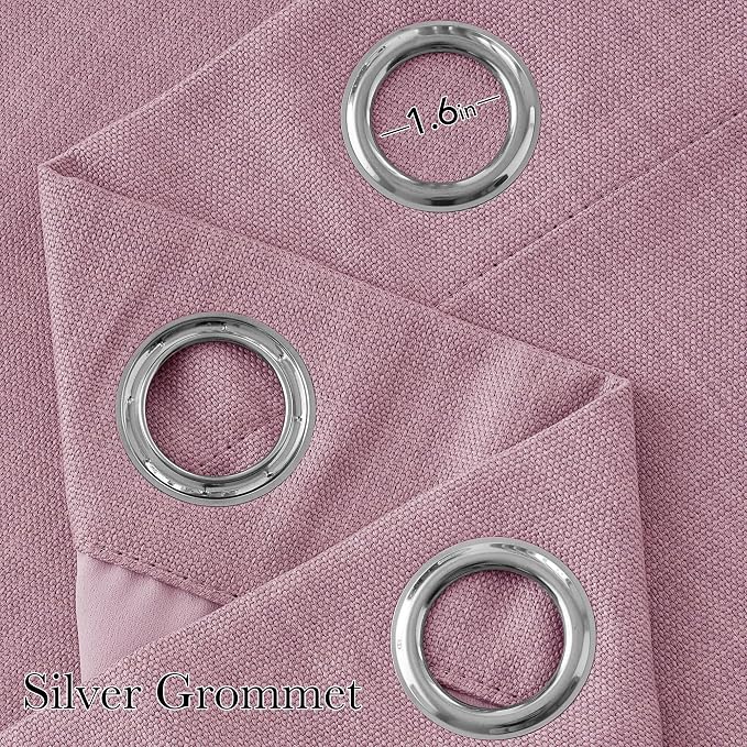 NICETOWN Short Faux Linen Pink Blackout Curtains 63 inches Long - Image 2
