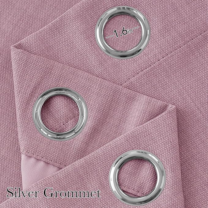 NICETOWN Faux Linen Pink Blackout Curtains 84 inches Long - Image 2