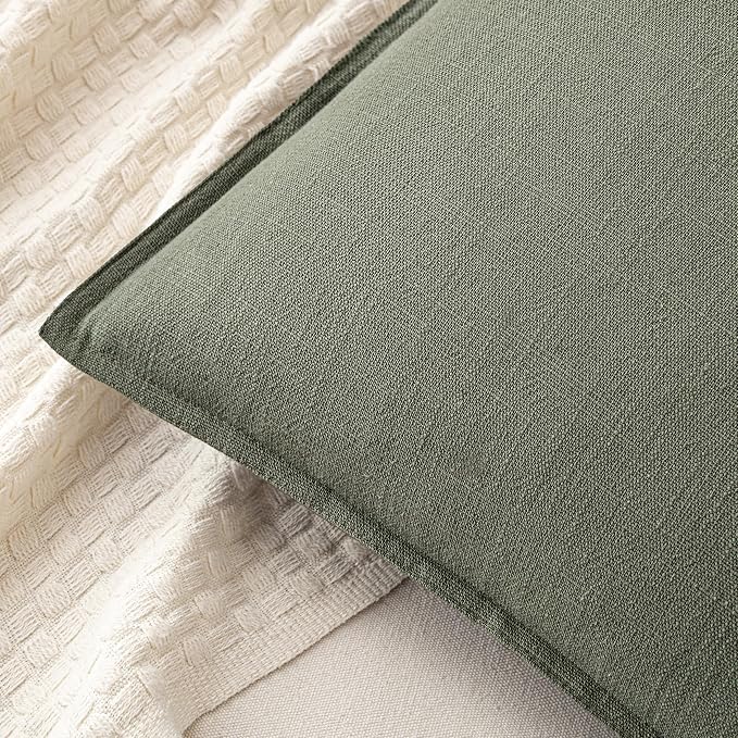 MIULEE Decorative Linen Euro Sham Pillow Covers 24x24 Inch Olive Green Boho - Image 2