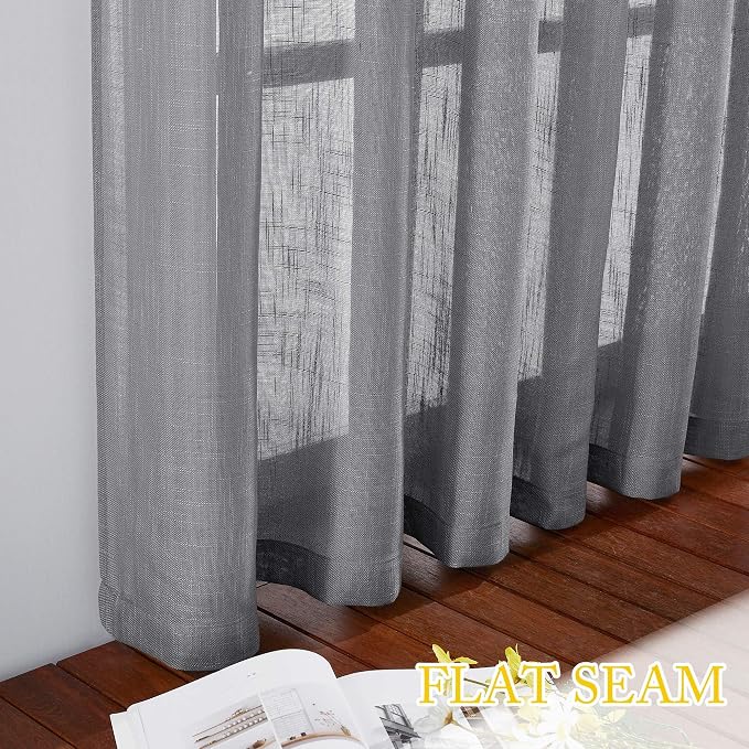 NICETOWN Bathroom Window Curtains 45 inch Length, Natural Linen Textured Rod - Image 7