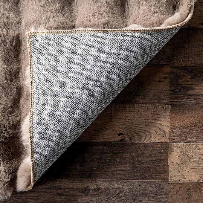 Nuloom Jeni Taupe, Solid Faux Rabbit, Fluffy and Cozy, High Traffic, Stain - Image 4