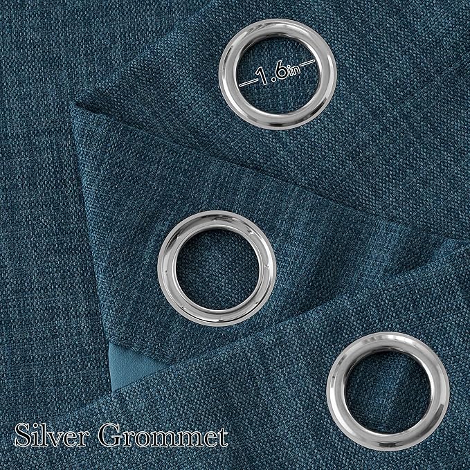 NICETOWN Short Faux Linen Stone Blue Blackout Curtains 63 inches Long - Image 2