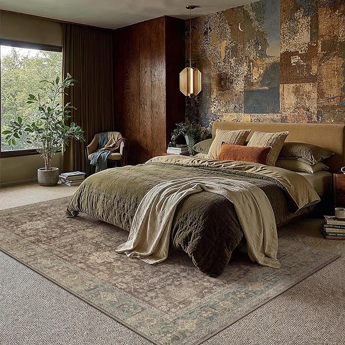 9x12 Washable Area Rug for Living Room Bedroom Vintage Rust Red Non Slip Carpet - Image 3