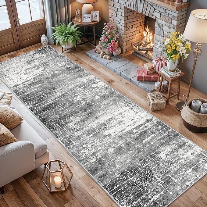 Washable 12ft Kitchen Area Rug: Abstract Entryway Rug Runner Soft Bedroom - Image 4