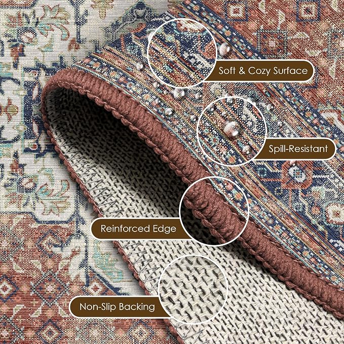 Washable Area Rug 3' x 5 ' Vintage Traditional Persian Mat - Image 6
