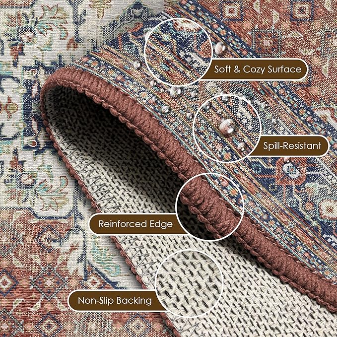 Washable Area Rug 2'6'' x 8' Vintage Traditional Persian Mat - Image 6