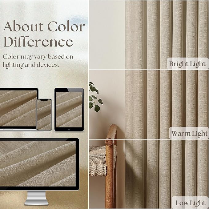 Greige 80 Inches Long Pinch Pleat Light Filtering Linen Window Curtains | Linen - Image 4