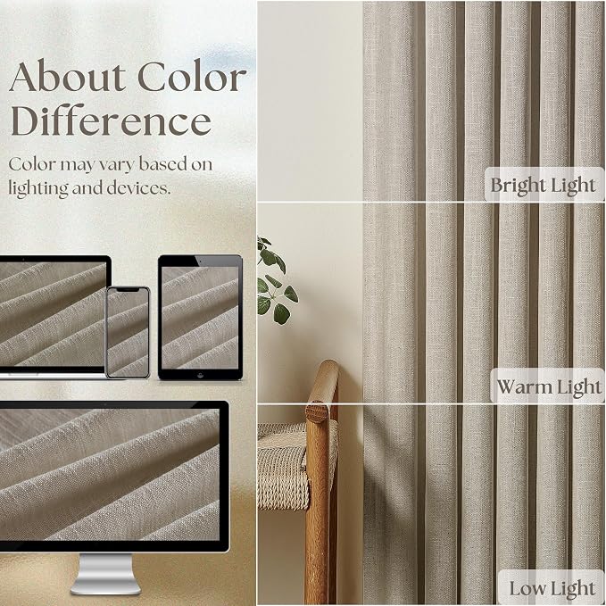 Burlywood Birch 72 Inch Pinch Pleated Linen Semi Sheer Curtains 2 Panels | - Image 5