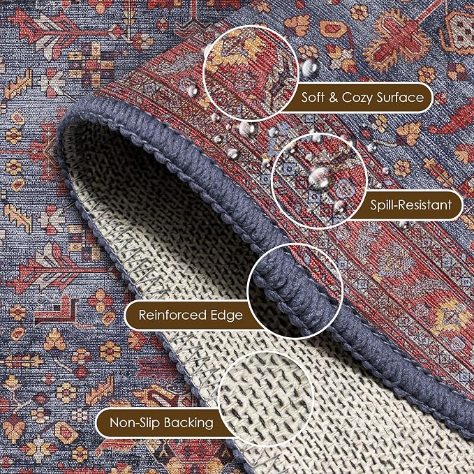 Washable Area Rug 4' x 6' Vintage Traditional Persian Mat - Image 6
